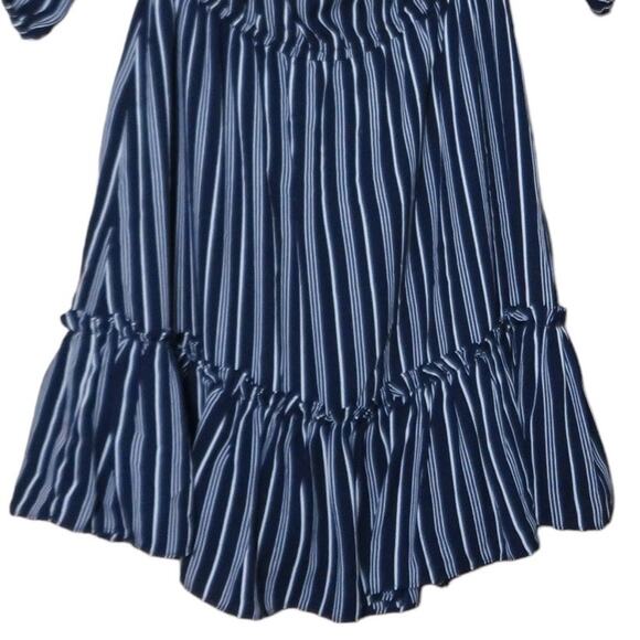 BB Dakota Off Shoulder Dress Fit & Flare Elastic Waist Striped Navy Blue White S - Picture 6 of 10